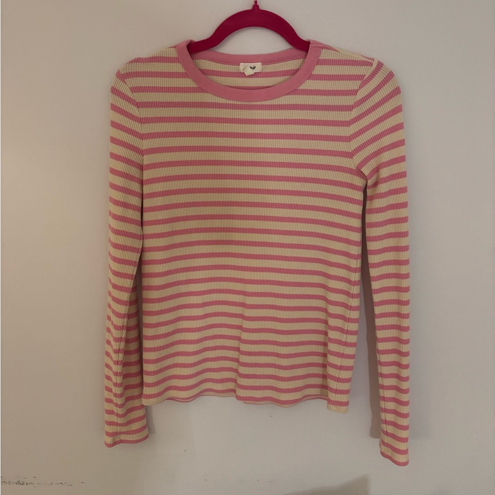Aerie Pink and Cream Striped Long Sleeve Top